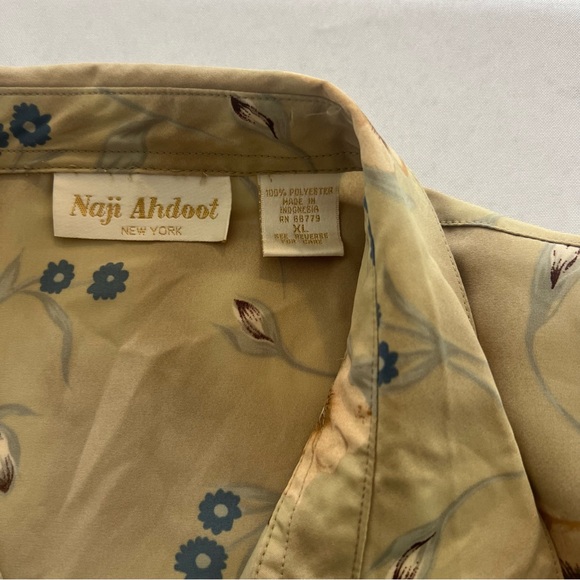 Naji Ahdoot Women Top Light Olive Floral Button-Up Blouse Long Sleeve Size XL - Picture 2 of 14